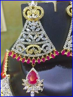 Indian Bollywood AD Wedding CZ Bridal Fashion Jewelry Necklace Set