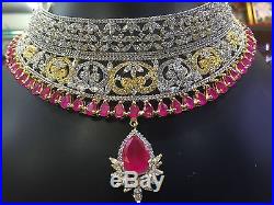 Indian Bollywood AD Wedding CZ Bridal Fashion Jewelry Necklace Set