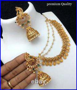 Indian Bollywood CZ AD Gold Bahubali Jhumki Earrings Set Fashion Chain Jewellery