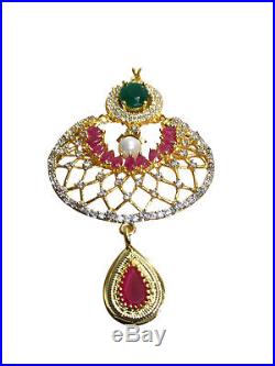 Indian Bollywood CZ Pearl Gold Tone Wedding Bridal Fashion Jewelry Necklace Set