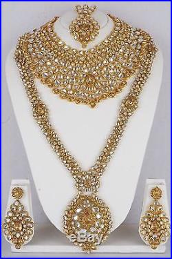 Indian Bollywood Diamante Kundan Pearl Gold Tone Bridal Fashion Jewelry Set