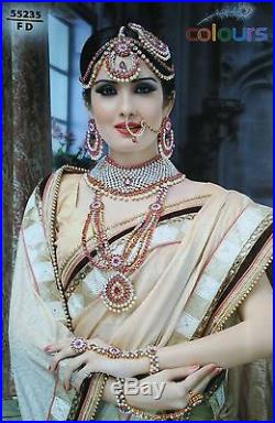 Indian Bollywood Diamante Kundan Pearl Gold Tone Bridal Fashion Jewelry Set 8885