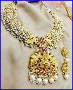 Indian Bollywood Gold Plated Bridal Jewelry Kundan Jewelry Necklace Pearl Set