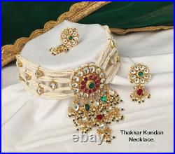 Indian Bollywood Gold Plated Close Choker Pearl Moti Necklace Kundan Jewelry Set