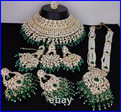 Indian Bollywood Kundan Pearl Gold Plated Bridal Combo Necklace Jewelry Set