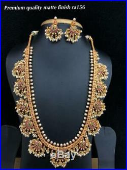 Indian Bollywood Micro Gold Plated Antique Bridal Necklace Women Jewelry Set TJ1