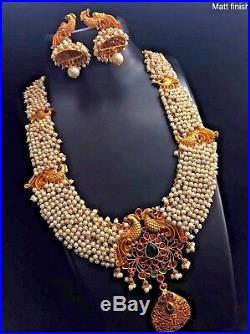 Indian Bollywood Micro Gold Plated Pearl Bridal Necklace Women Jewelry Long Sets