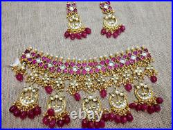 Indian Bollywood Pachi Kundan Necklace Set Jewelry Bridal Polki Real Gold Pearl