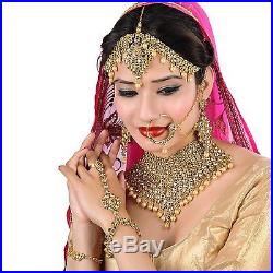 Indian Bollywood  Style Diamante Pearl Gold Tone Bridal Fashion Jewelry Set