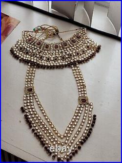 Indian Bollywood Style Diamante Kundan Pearl Gold Tone Bridal Jewelry Set