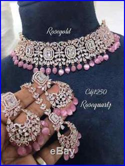 Indian Bollywood Style Fashion Jewelry CZ AD Wedding Silver Choker Necklace Set