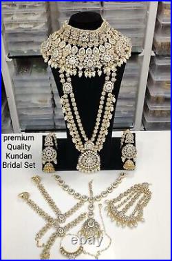 Indian Bollywood Style White Pearl Kundan Gold Fashion Bridal Necklace Set