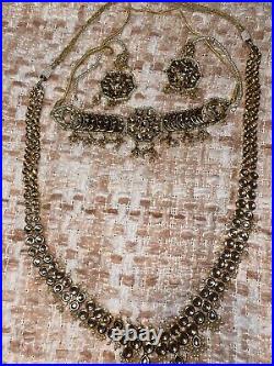 Indian Bridal Ethnic Pearl Kundan Choker Necklace Earrings Jewelry Set