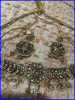 Indian Bridal Ethnic Pearl Kundan Choker Necklace Earrings Jewelry Set