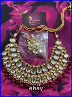 Indian Bridal Statement Gold Plated Oval Shape Design Kundan & Beads Jewelry Set