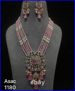 Indian Designer Long Pink Victorian Jewelry Necklace Set Party Wear