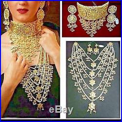 Indian Ethnic Jewelry Bollywood Style Bridal Necklace Earrings Gold Plated Set
