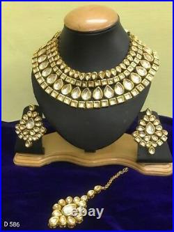 Indian Fashion Bollywood Gold Plated Kundan Choker Earrings Tikka Jewelry Set T1