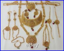 Indian Fashion Jewelry Bridal Necklace long har Bollywood ethnic Gold plated set