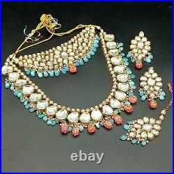 Indian Golden Bridal Necklace Choker Earrings Tikka Kundan Jewelry Bollywood Set