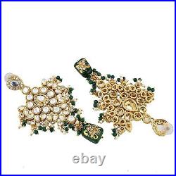 Indian Pearl Gold Necklace Bridal Bollywood Wedding 5 Pc Jewelry Earring Set