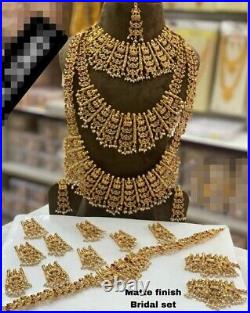 Indian Pearl Gold Necklace Bridal Bollywood Wedding 8Pc Jewelry Earring Tika Set