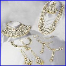 Indian Pearl Gold Necklace Cho Bridal Choker Wedding 5 Pc Jewelry Earring Set