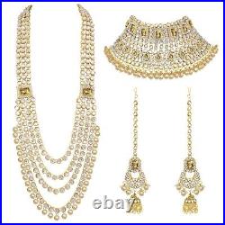 Indian Pearl Gold Necklace Cho Bridal Choker Wedding 5 Pc Jewelry Earring Set