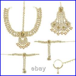 Indian Pearl Gold Necklace Cho Bridal Choker Wedding 5 Pc Jewelry Earring Set