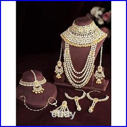 Indian Pearl Gold Necklace Cho Bridal Choker Wedding 5 Pc Jewelry Earring Set