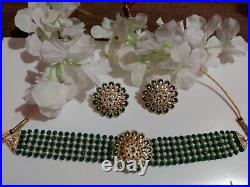 Indian Pearl Gold Tone Fashion Jewelry Wedding Bridal Necklace Earring Mala Set