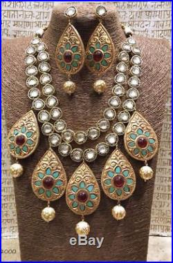 Indian Traditional Gold Tone Bollywood Necklace Earring Kundan Jewelry sets-O10