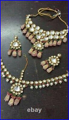 Indian Wedding Gold Plated Kundan Meenakari Beads Ethnic Bridal Jewellery Set