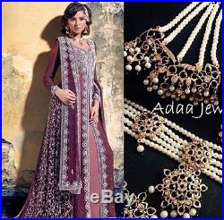 Indian jewellery set, gold Black earrings necklace Tika Jhumar Pearls Bridal