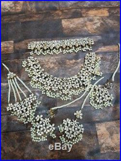 Indian pakistani wedding bridal jewellery set silver gold pearl necklace choker