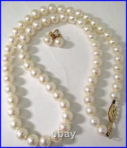 Iob White Freshwater 6 MM Pearl Necklace & Stud Earrings 14k Gold Clasp 18 In