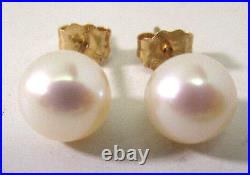 Iob White Freshwater 6 MM Pearl Necklace & Stud Earrings 14k Gold Clasp 18 In