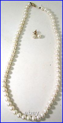 Iob White Freshwater 6 MM Pearl Necklace & Stud Earrings 14k Gold Clasp 18 In