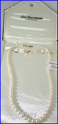 Iob White Freshwater 6 MM Pearl Necklace & Stud Earrings 14k Gold Clasp 18 In