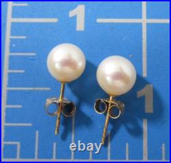 Iob White Freshwater 6 MM Pearl Necklace & Stud Earrings 14k Gold Clasp 18 In