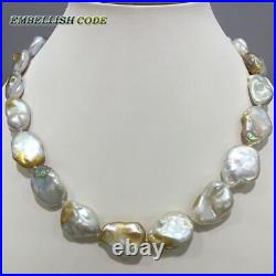 Irregular Pearl Necklace Bracelet Set White Golden Thickness Flat Oval Shape