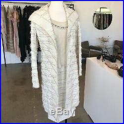 J. MENDEL Beige Beaded Gold Pearl Top Embroidered Dress Skirt Coat Suit Set 6