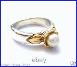 JAMES AVERY Pearl in 14kt Gold Flower Setting Sterling Silver Band GORGEOUS