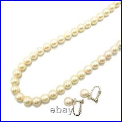 JEWELRY Pearl Necklace Earring set SV K14 WG White Gold Used