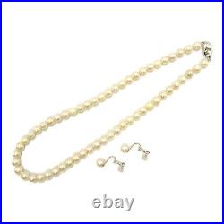 JEWELRY Pearl Necklace Earring set SV K14 WG White Gold Used