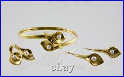 JTL Israel 14 K Gold & Pearl Calla Lily Bracelet Pendant Slider Earring Set JTL Israel 14 K Gold & Pearl Calla Lily Bracelet Pendant Slider Earring Set