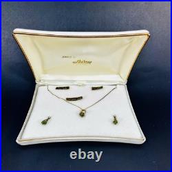 Jade Necklace and Earring Set With Pearls 14k Gold Posts Vintage