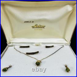 Jade Necklace and Earring Set With Pearls 14k Gold Posts Vintage