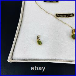 Jade Necklace and Earring Set With Pearls 14k Gold Posts Vintage