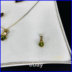 Jade Necklace and Earring Set With Pearls 14k Gold Posts Vintage